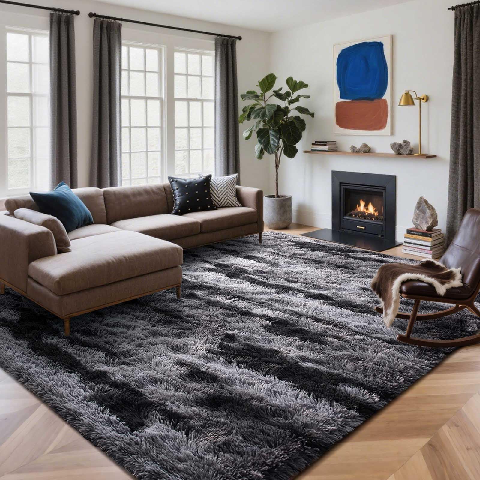 5x7 Ft Large Shag Rugs for Bedroom Living Room for Men Boys, Tie Dyed Ultra Soft Fluffy Furry Area Rug for Indoor Floor, Aesthetic Carpet for Home