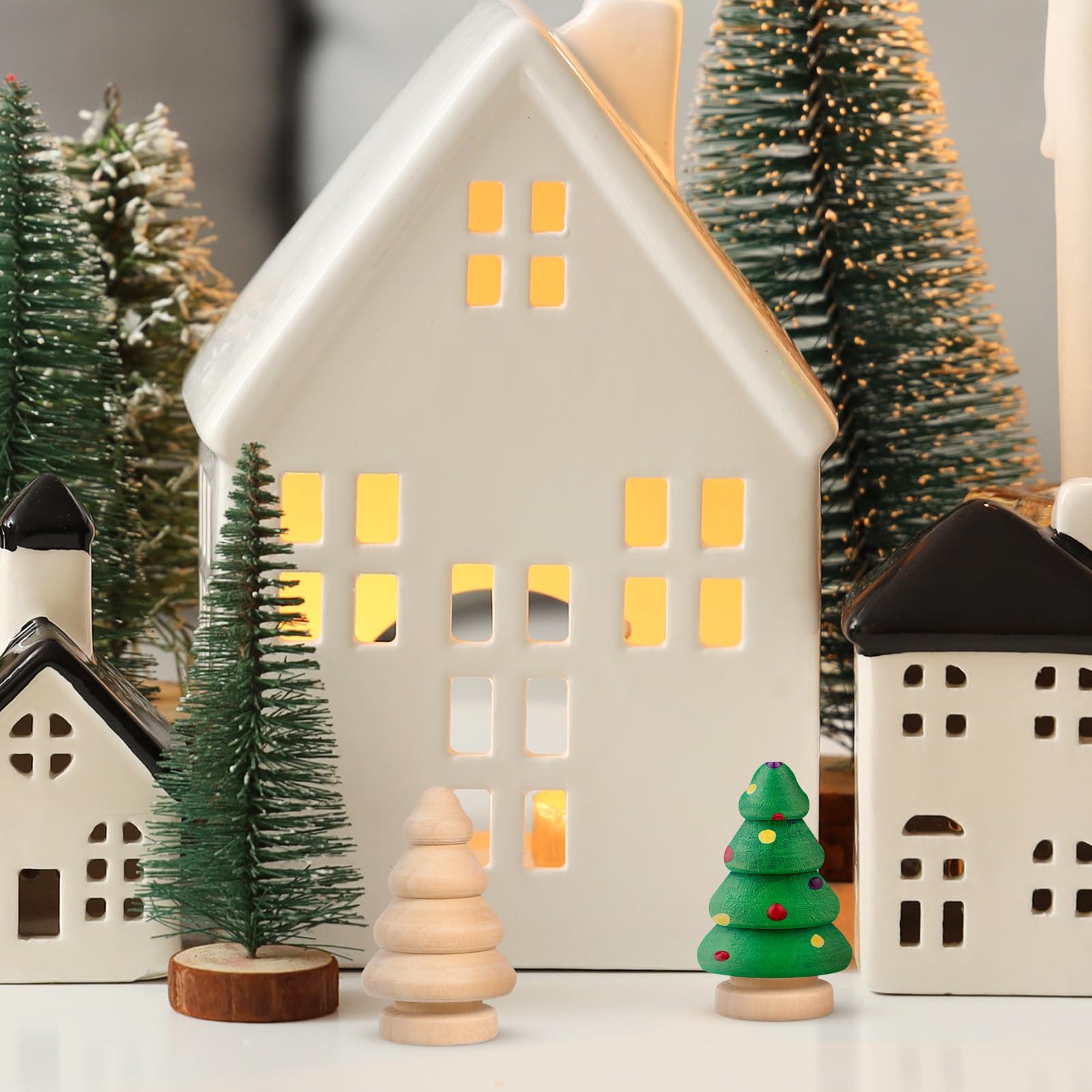 FOMIYES 10pcs Wooden Tree Toy Toddler Wooden Toys Wood Christmas Tree Ornaments Wooden Sculpture Decoration Christmas peg Dolls Unfinished Wood Miniature Trees Pendant Bamboo Household - Image 3