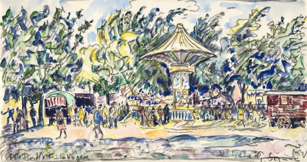 Fizdi - Framed Canvas Wall Painting - Village Festival (La Vogue) By Paul Signac - Art Print for Home & Office Wall Decor.|28 Inches X 15.3 Inches||PRT_7303-28-15|