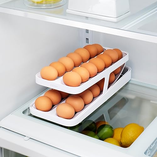 Miniatura 6 de YouCopia RollDown Dispensador de huevos, dispensador de huevos rodantes y organizador para almacenamiento en refrigerador, doble pista