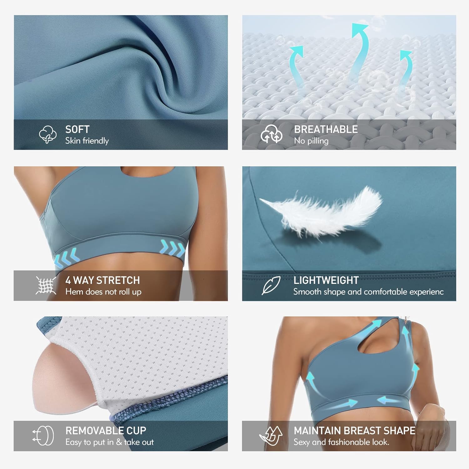 Sykooria Womens One Shoulder Sports Bras Workout Left Strap Yoga Bras Cute Medium Support Crop Tops - Image 5