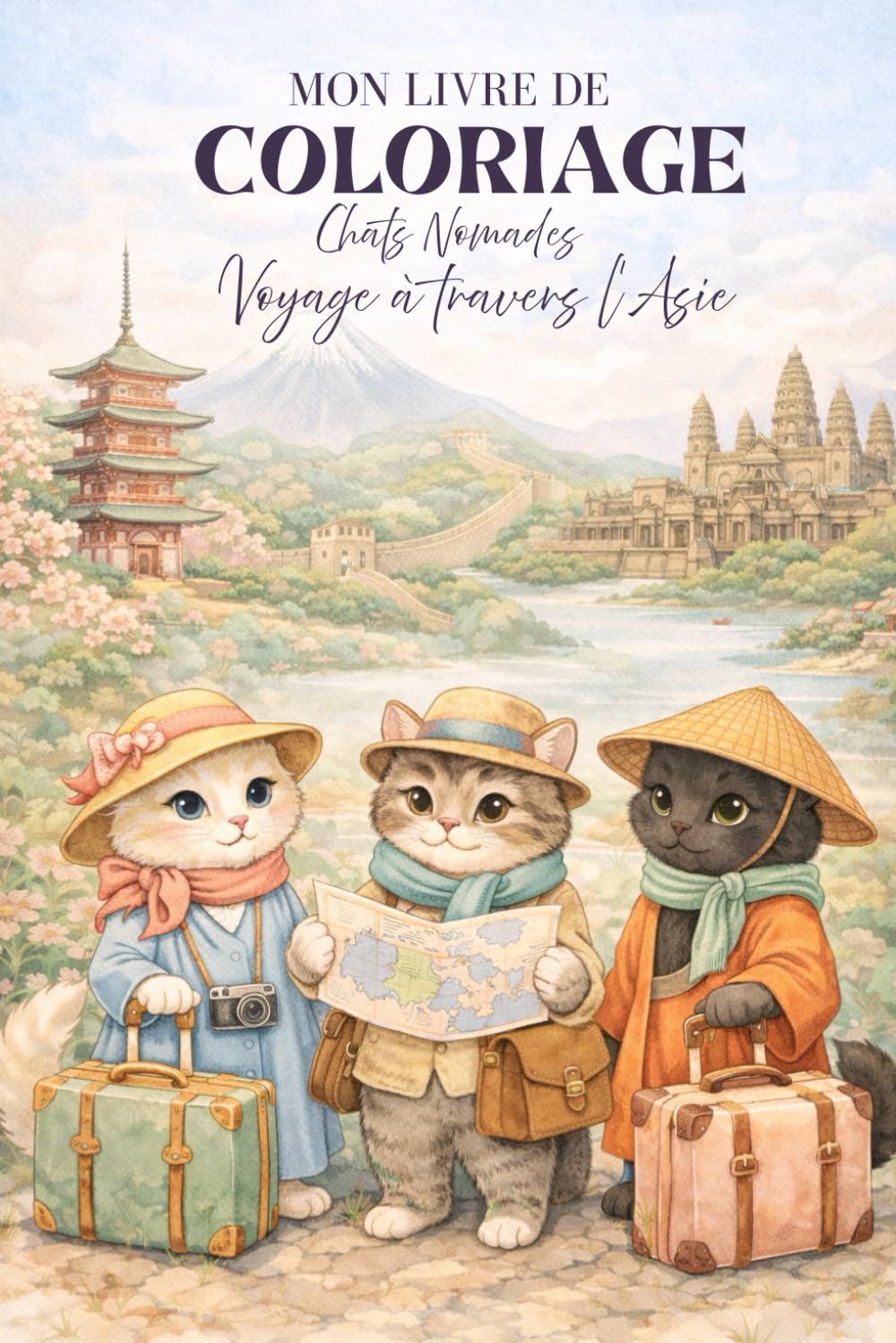 Chats & Nomade : A travers l'Asie: 50 Coloriages Kawaï Relaxants et anti stress