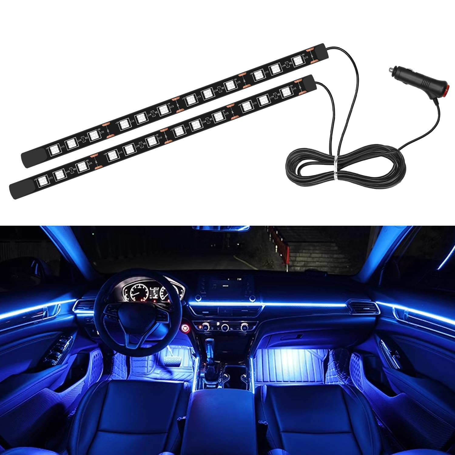 Amazon.com: Hirificing Interior Car Light,Car LED Ambient Lighting Strip  Light Neon Interior Atmosphere Lights, 12V Cigarette Adapter Plug Auto  Interior Under Dash Floor Ambient Night Light Decorative Lamp (Blue) :  Automotive
