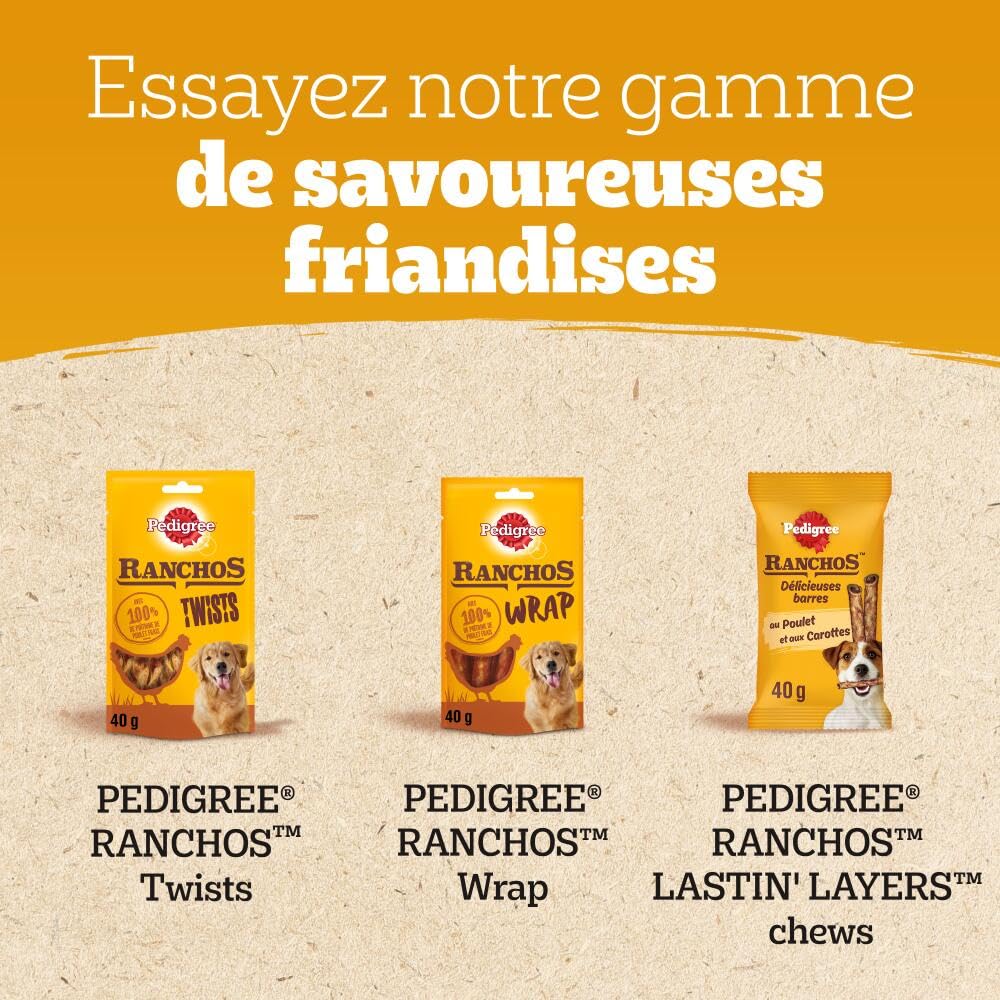 PEDIGREE Ranchos Sticks - Bâtonnets au foie de poulet - Récompenses pour chien adulte - 10 sachets de 60g