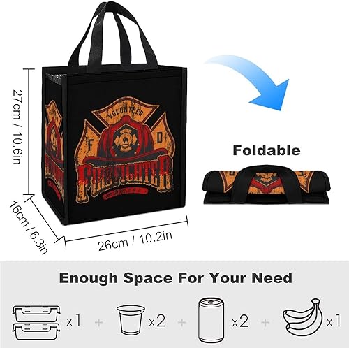 Miniatura 2 de Bolsa de almuerzo de voluntarios de bomberos, bolsa de mano aislada reutilizable plegable con bolsillo interno para hombres y mujeres