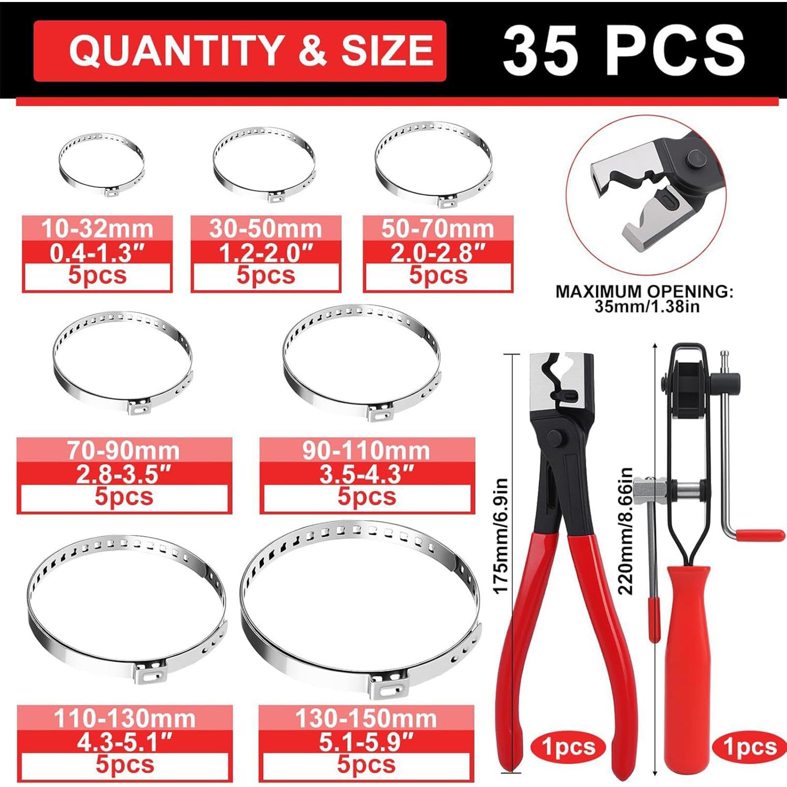 F Fityle Kit surtido de alicates para abrazaderas de manguera con abrazadera de acero inoxidable para juntas homocinéticas, compactos, resistentes y multiusos, Style B