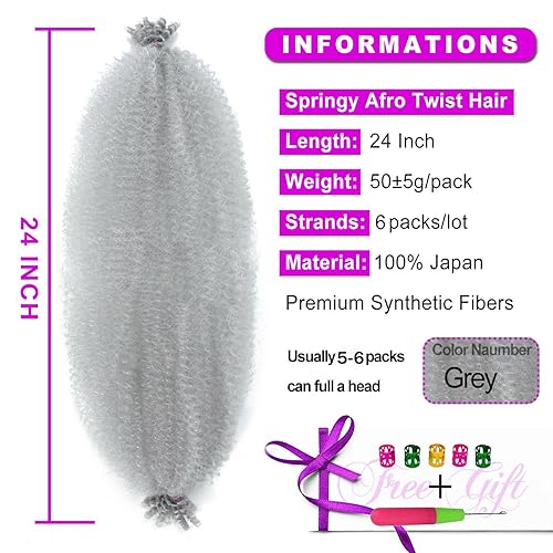 Miniatura 8 de Pelo afro Twist de 24 pulgadas, 6 paquetes de cabello sintético Marley trenzado de ganchillo (24 pulgadas (paquete de 6), rosa)