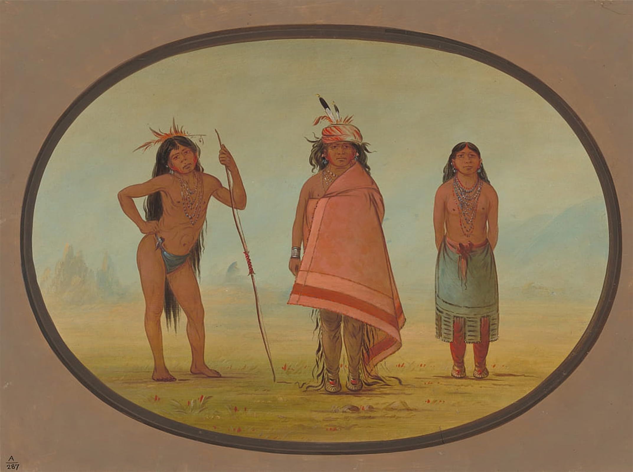 ARTXLXXBN Famous Art Print Poster Vintage Wall Art Cochimtee Chief His Wife and a Warriories by George Catlin Canvas Art Poster for Home Decor 60x90cm