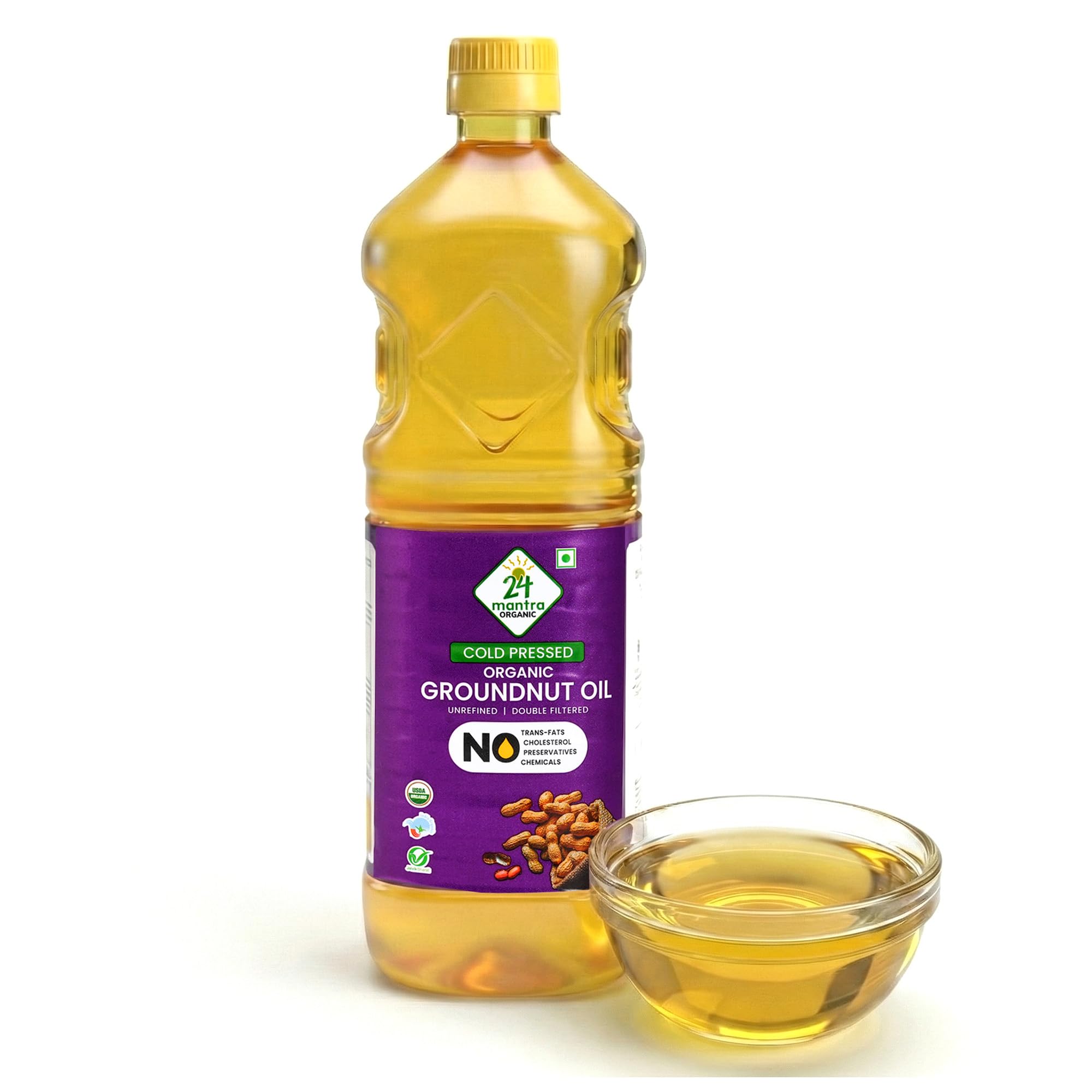 24 Mantra Unrefined Groundnut Oil/Moongphali Ka Tel- 100% Organic | Double Filtered | Expeller-Pressed