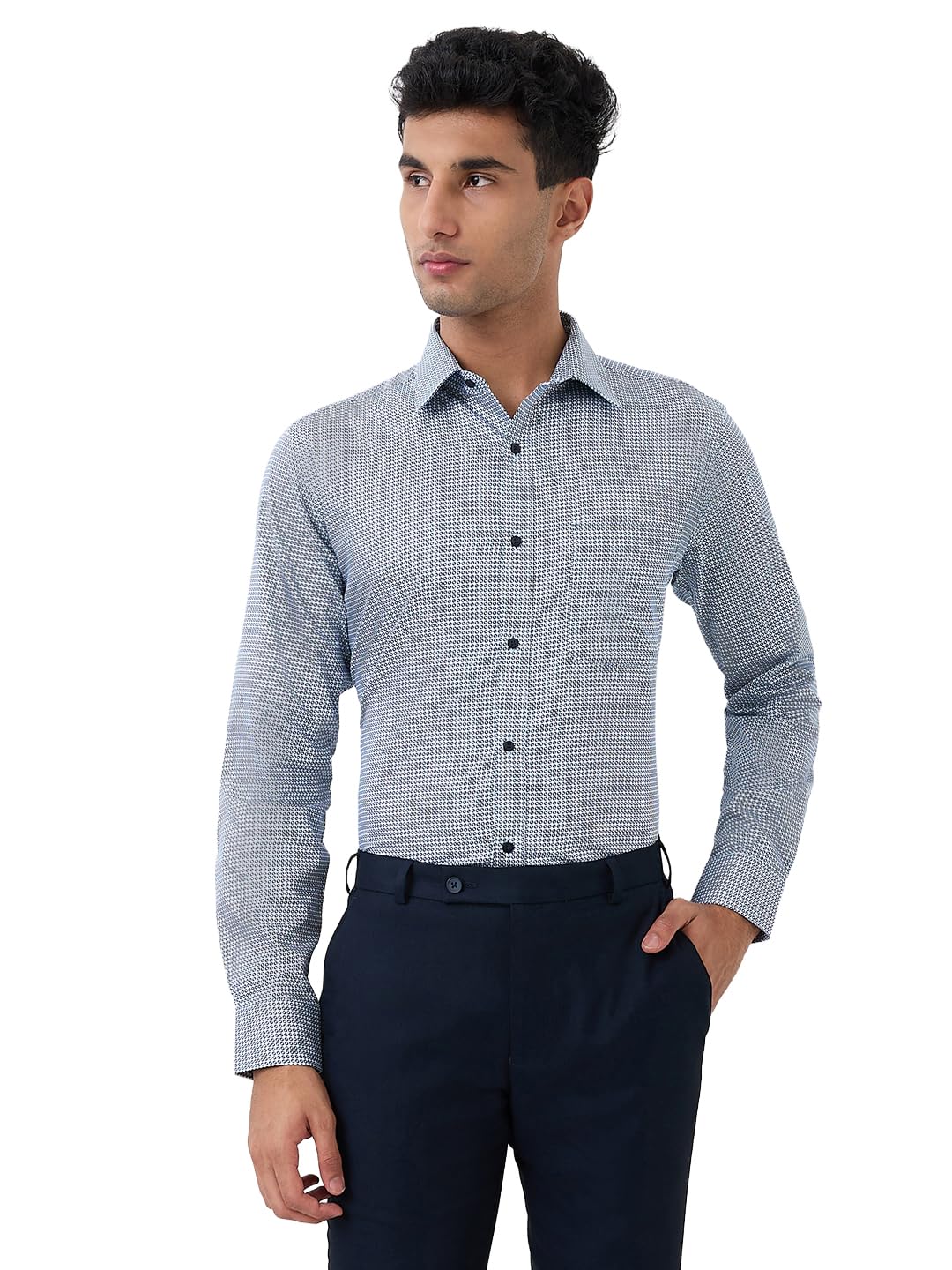 raymond Men Full Sleeve Slim Fit Print Pattern Pure Cotton Semi Cutaway Collar Formal Shirt-picture-16