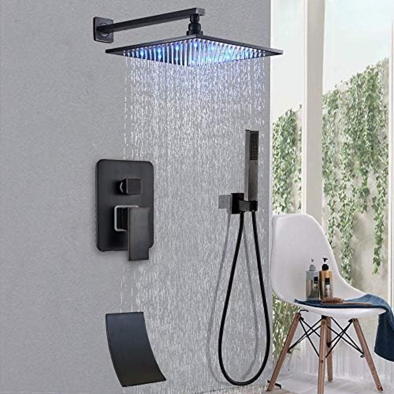 OZBMA Shower Faucet kit, Bathroom Black Bronze Rain Bath Wall Mounted Bathtub Mixer Tap Set