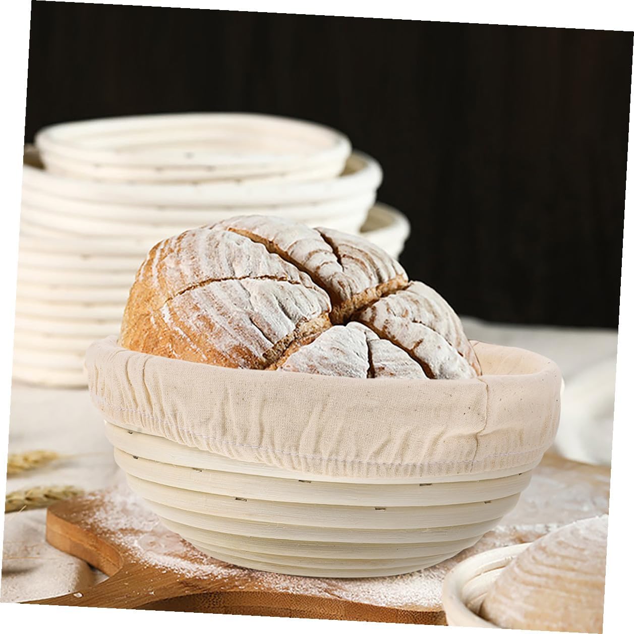 Bread Proofing Basket with Liner round Rattan Dough Baking Basket 23x9cm Natural Woven Bread Baking Tool and Artisan Sourdough