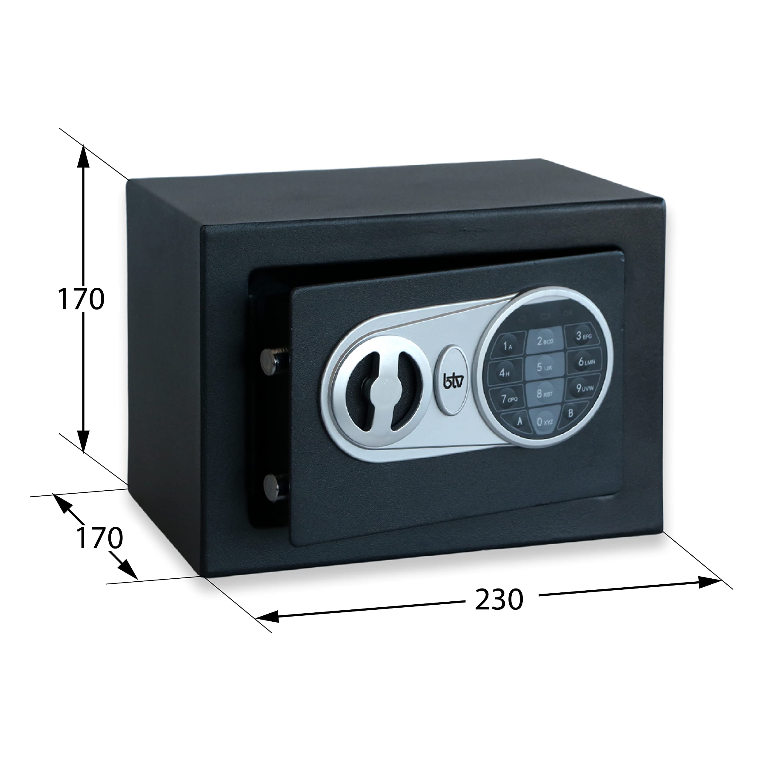 BTV | Caja Fuerte Electrónica modelo Minibank | Caja Seguridad Pequeña y Muy Segura para la Seguridad del Hogar | 17 x 23 x 17 cm | 5 L | Color Negro
