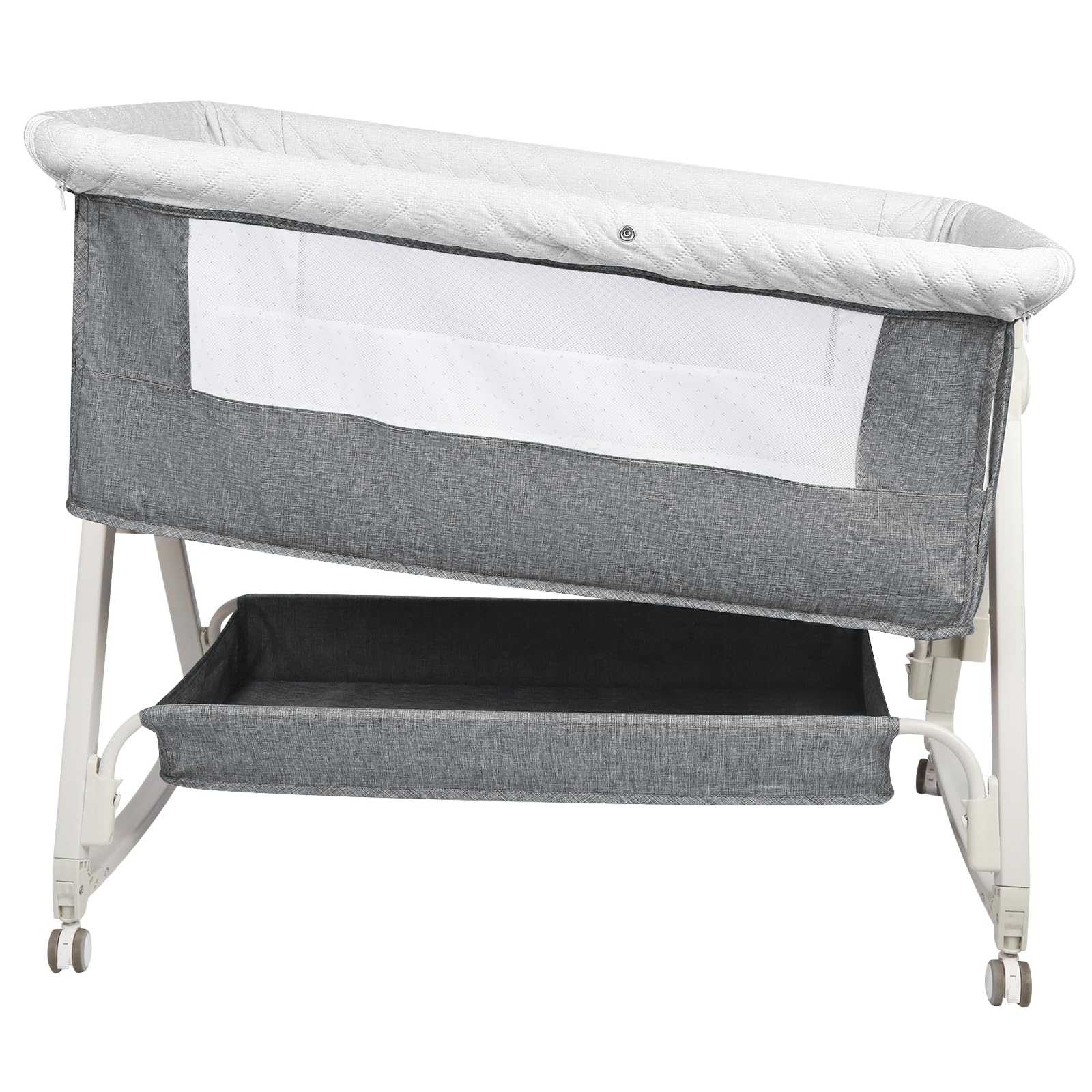 HUOLE 3 in 1 Berceau Cododo avec Matelas et Moustiquaire, lit bébé Portable avec roulettes, 92x52x106-118 cm Gris Lin