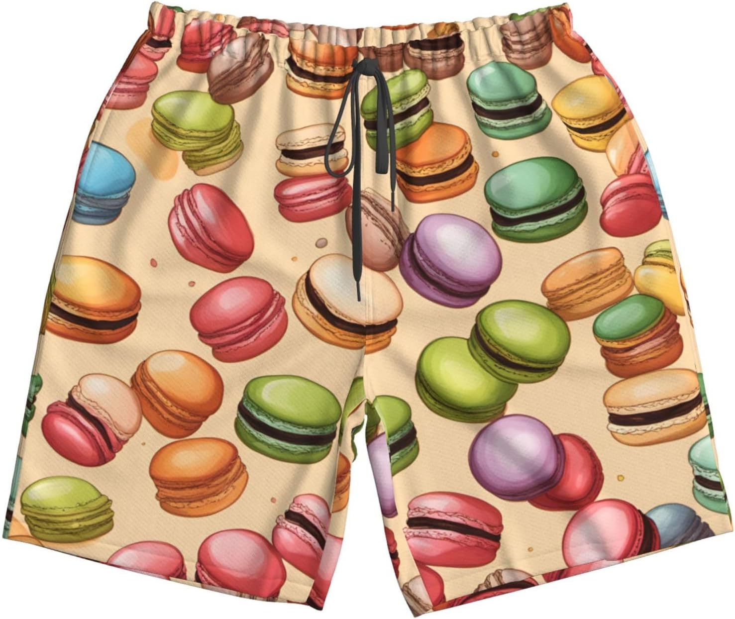 Mens Macaron Biscuit Flavored Print Beach Shorts,Casual Summer Shorts for Men,Quick Dry Polyester