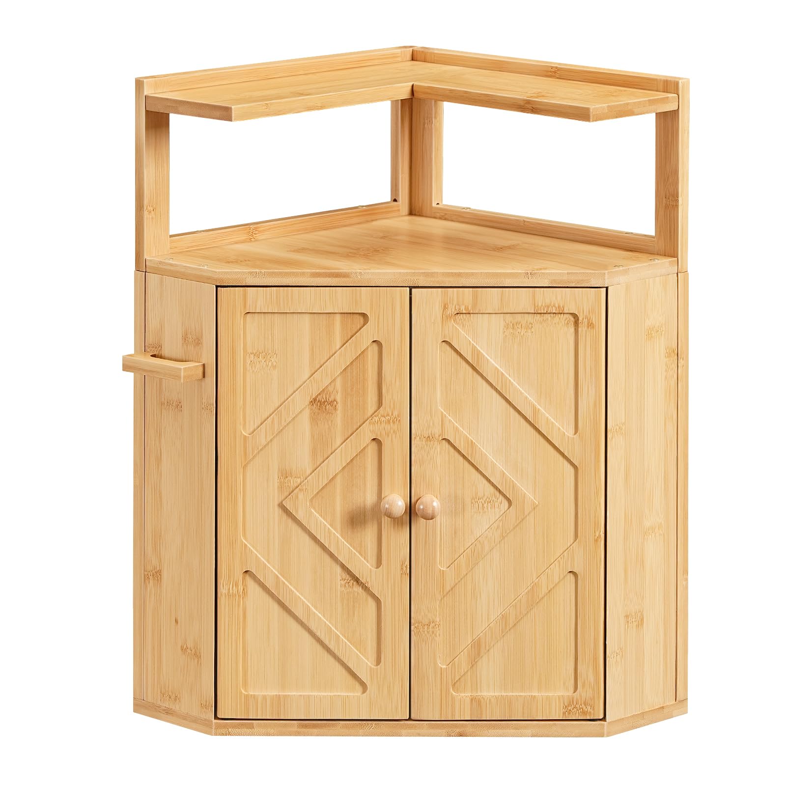 HOOBRO Bread Box, Kitchen Countertop Corner Bamboo Bread Box, Bread Storage Container with Removable Shelf and Clip Holder, 2-Tier Bread Container, for Kitchen Food Storage, Natural EYL17MB01
