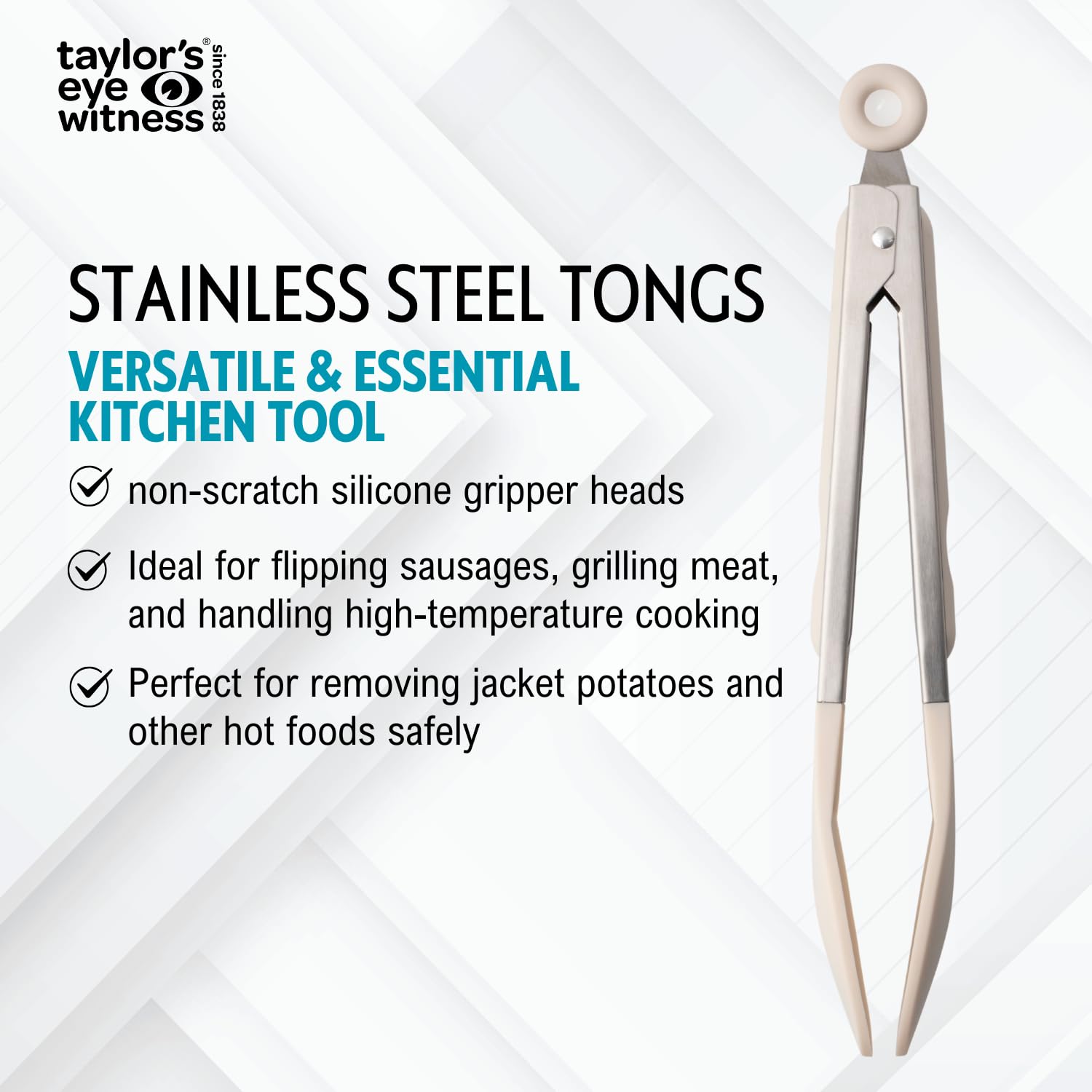 Taylors Eye Witness Large Steel Oyster Silicone Tongs, Dishwasher Safe. Sturdy Build - Image 3
