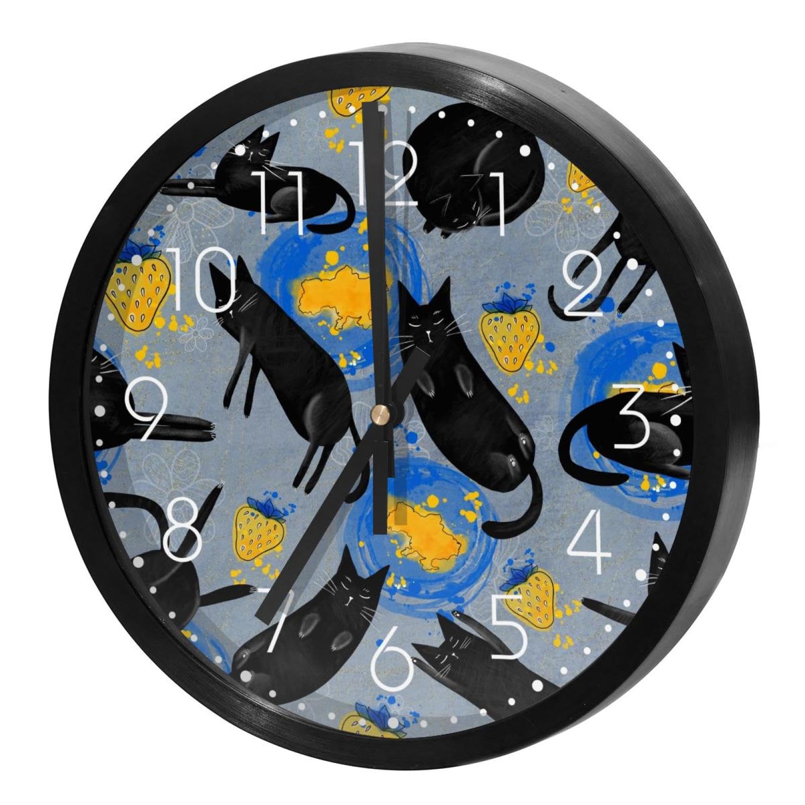 Horloge murale ronde pour maison et cuisine motif chats noirs