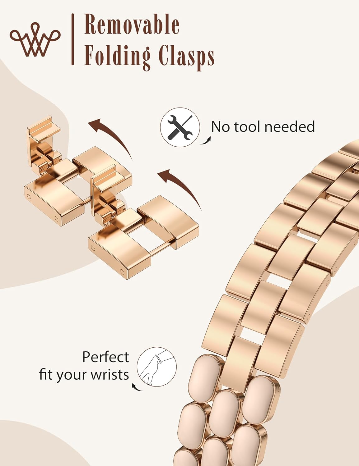 Wearlizer Metal Band Compatible with Apple Watch Bands for Women 40/38/41/42/44/45/46/49mm, Enamel Stainless Steel Strap for iWatch Series 11-1 SE/Ultra