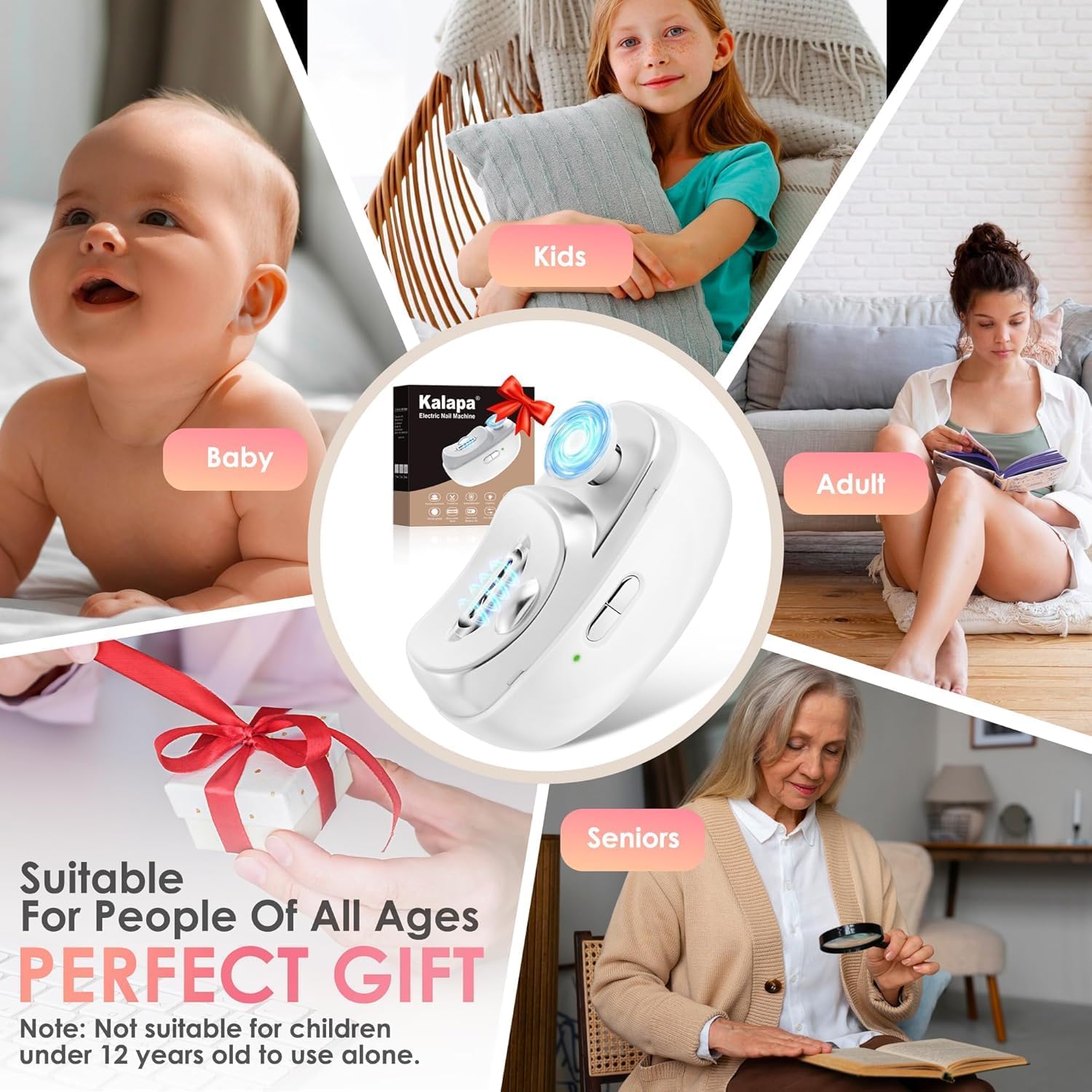 Electric Nail Clippers Upgraded 3 in 1 Automatic - with Polishing, Dust Storage & LED Light, Nail File Toenail Trimmer, Safe for Seniors, Adults, Kids & Baby, Gifts for Women Men Mom Baby Adult Senior