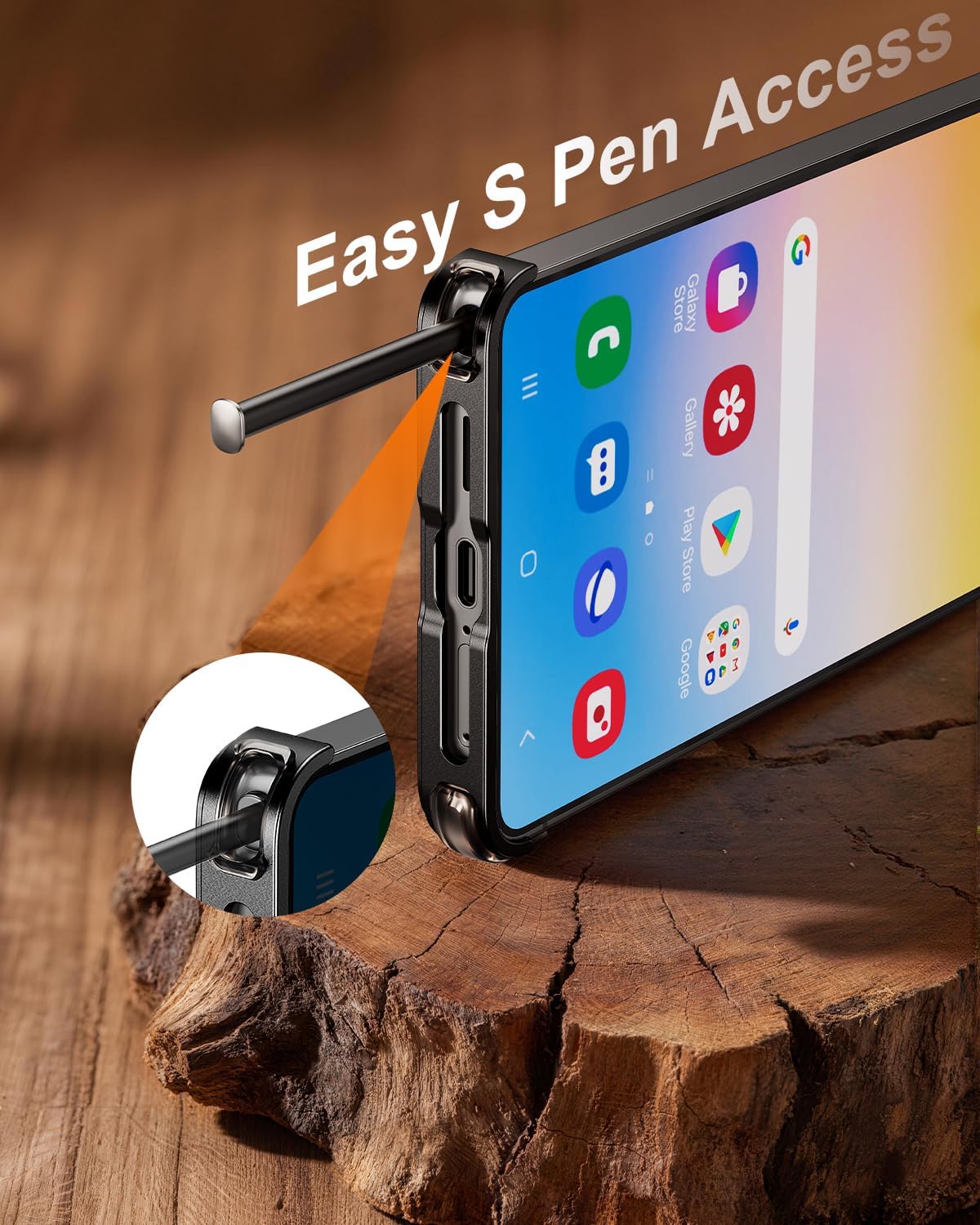 OATSBASF Magnetic Wood Case Compatible with Samsung Galaxy S26 Ultra, [Natural Wood & Aluminum] Shockproof Protective Cover Unique Wooden Case with 360° Ring Stand, Black