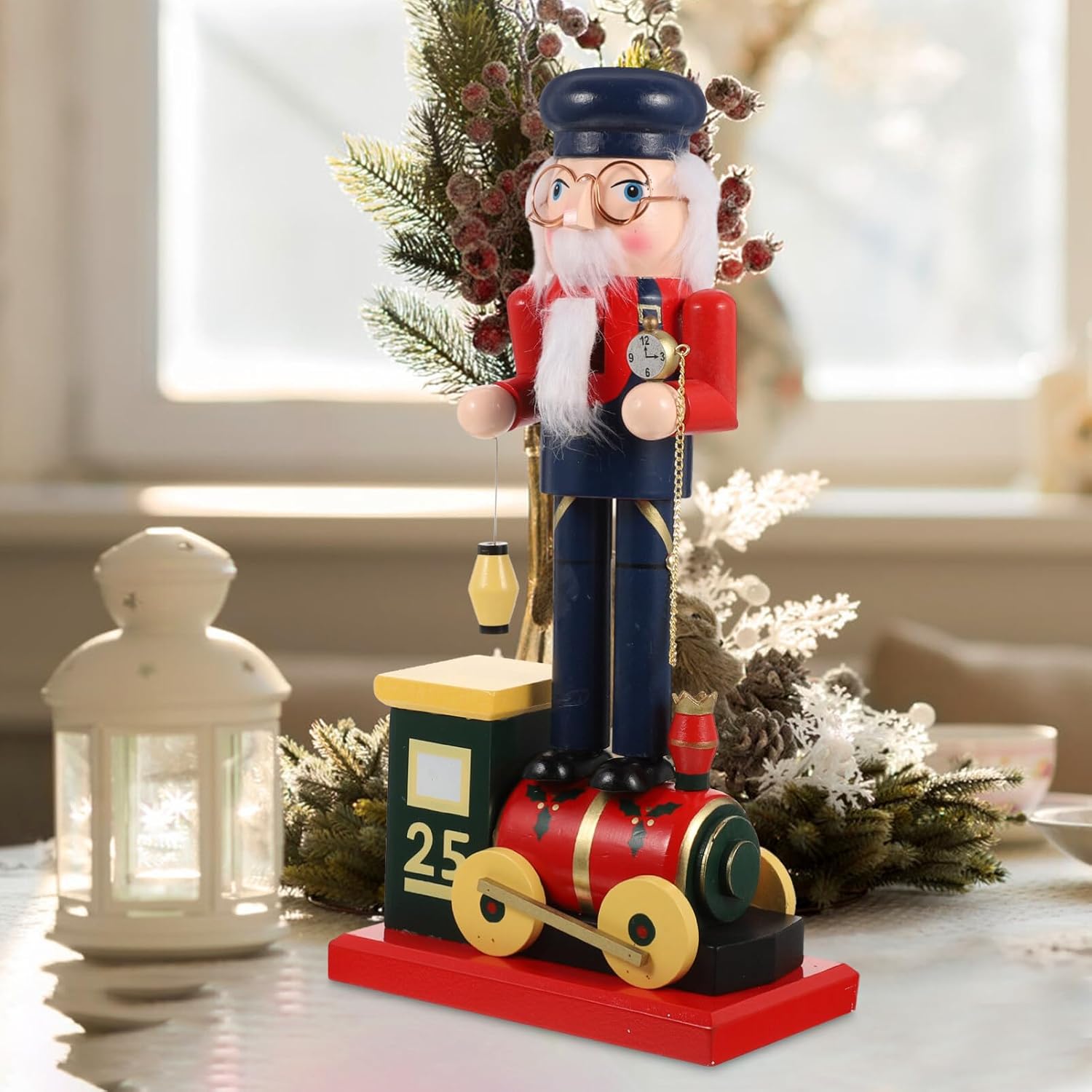 VICASKY Christmas Nutcracker Figures, 18cm Train Repairer Wooden Nutcracker Charm Drummer Ornaments, Large Xmas Nutcracker Tabletop Festival Shelves Decorations