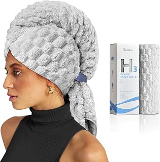 Microfiber Towel for Hair, 40" x 30" Extra Large Anti Frizz Hair Towel for Women Long, Curly, Thick Hair, Ultra Soft Hair Drying Towel Wrap, Super Absorbent Hair Turban for Wet Hair Grey
