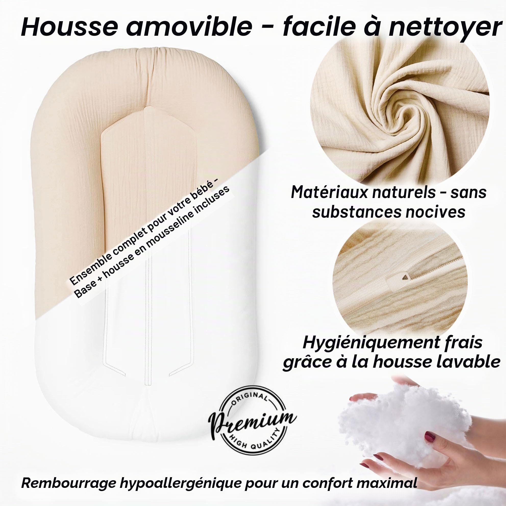 PaLulli® LuliNest - Nid pour bébé en coton bio avec housse amovible - Cocon douillet pour nouveau-né et nourrissons - Sûr, confortable et facile d'entretien