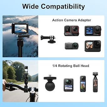 OSMO 360 Motorcycle Camera Mount Kit with 43 Invisible Selfie Stick for Insta360 X5-X Heavy Duty Bicycle Handlebar Clamp for GoPro 13-3 Bicycle ATV UTV Riding & Moto Vlog | アルミニウム 43インチ/110cm 自撮り棒サポート 5kg、15-45mm 耐衝撃クランプ 360°ボールヘッド 0.25インチ アクションカメラ Moto ATV UTV Vlog用