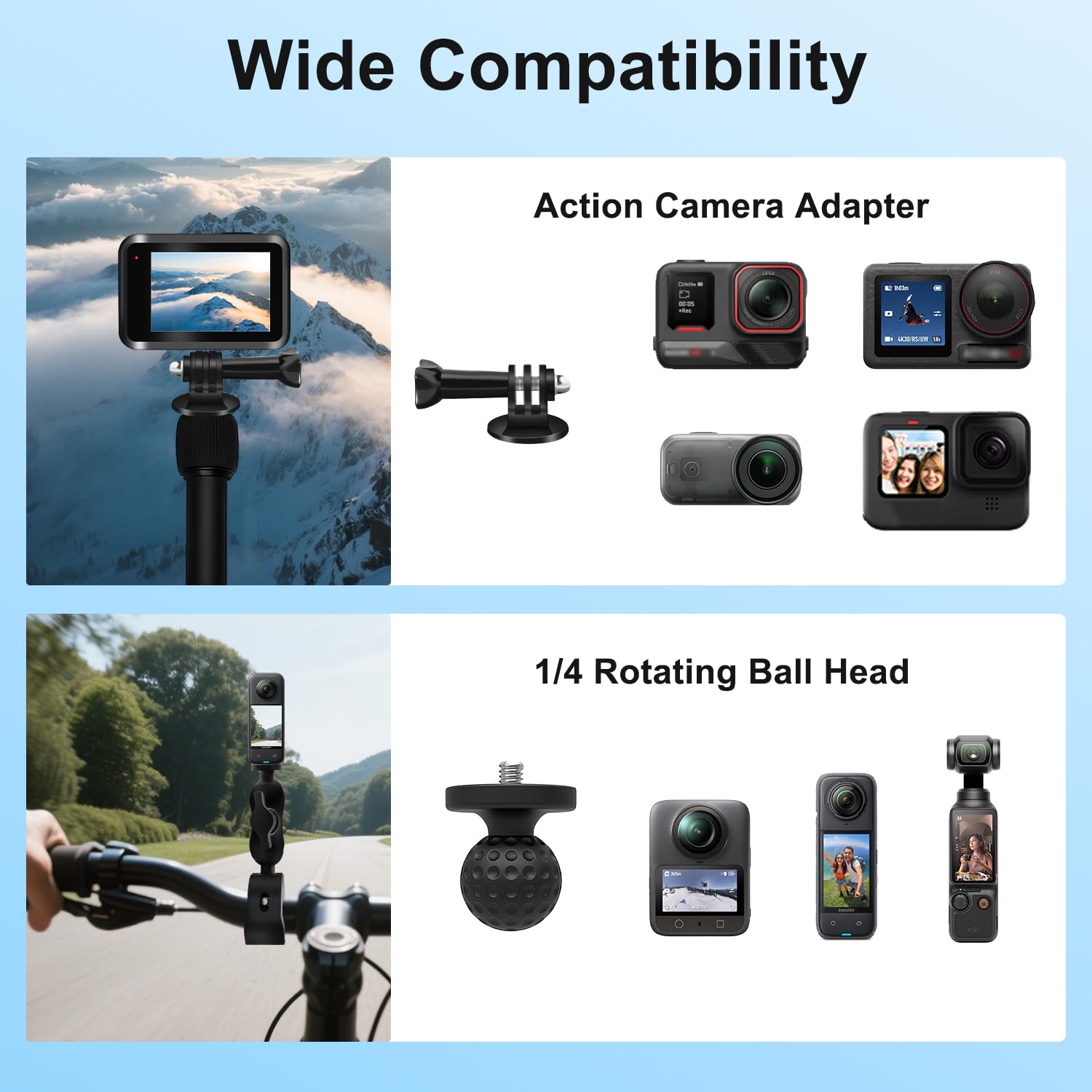 OSMO 360 Motorrad Kamera Halterung Set mit 43" Unsichtbar Selfie Stick kompatibel mit Insta360 X5-X Hochleistungs Fahrrad Lenker Klemme kompatibel mit GoPro 13-3 Fahrrad ATV UTV Motorrad Vloggen