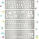 Chinco 4 Pieces Stencils Metal Journal Template 7.1 x 2.3 Inch Bookmark Ruler School Supplies Stainless Steel Stencils Set for DIY, Engraving, Painting, Scrapbooking(Geometry Style)