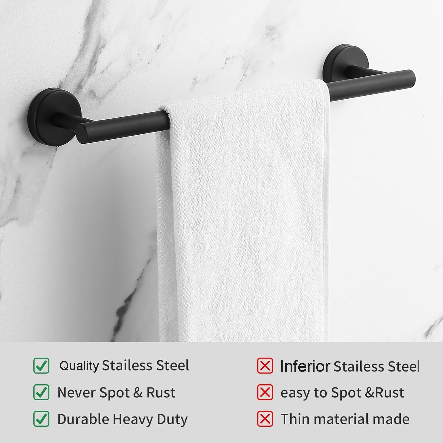 Bathroom Hardware Set Matte Black, 10 Pieces Bathroom Accessories Set Includes Includes 2 Packs 24 Inch Towel Bar, Towel Ring, Toilet Holder and 4 Packs Towel Hooks