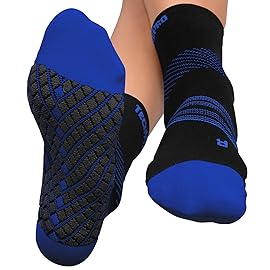 TechWare Pro Plantar Fasciitis Socks - Therapy Grade Cushion Ankle Compression Socks Women & Men. Ankle Brace & Arch Support (Blk/Blu XLarge)