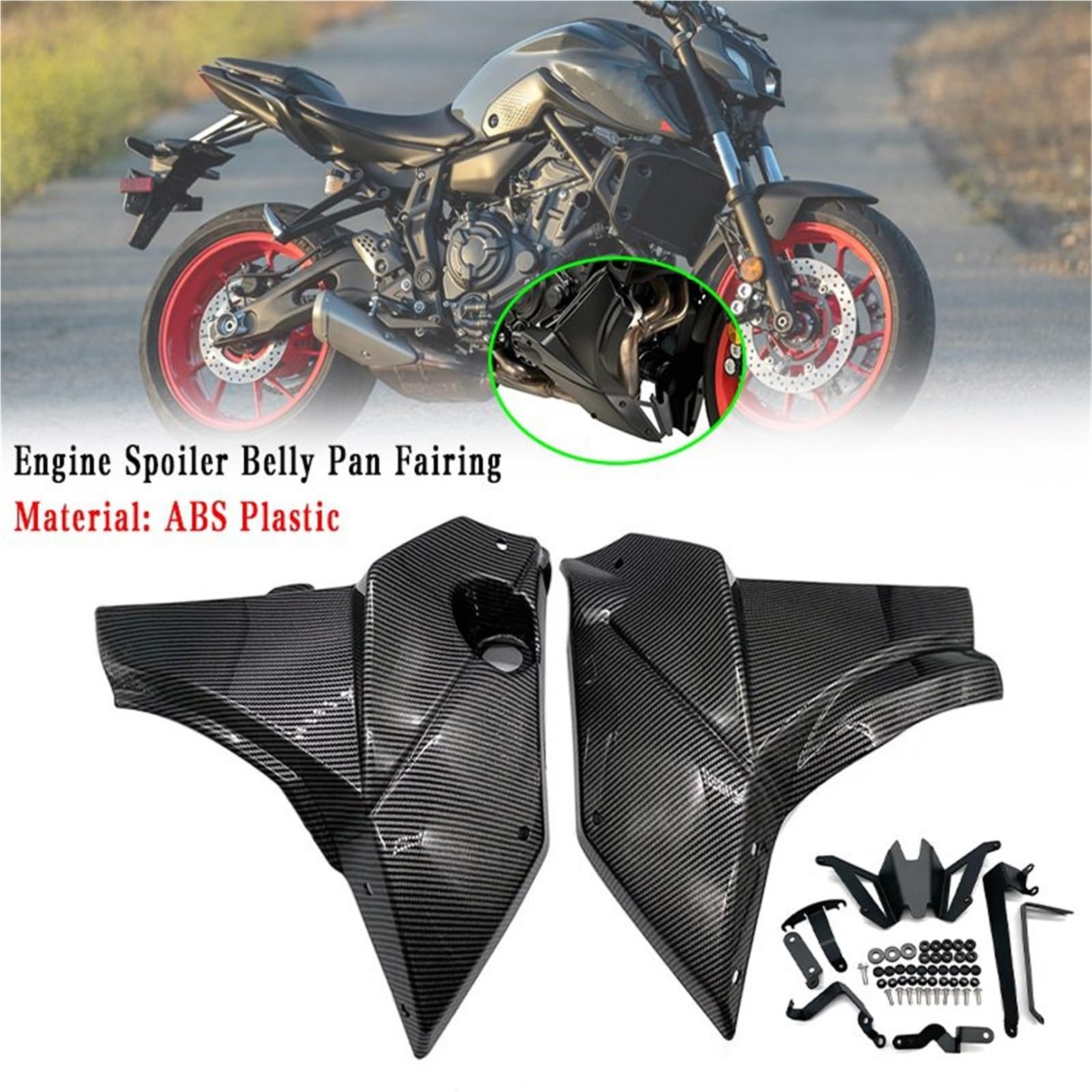 Front Bumper Splitter dachowy Pasuje do Yamahy FZ07 MT07 2021-2023, spojlera silnika, dolnej osłony podwozia i zestawu nadwozia