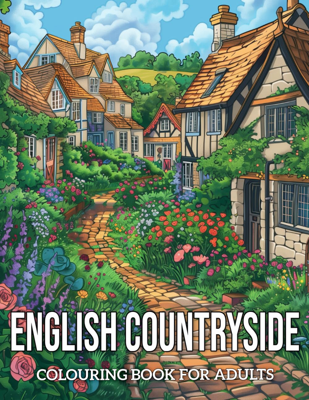 English Countryside Colouring Book for Adults: Adult Colouring Book Featuring Beautiful Landscape, Cottages, Flowers, Gardens, Town, Wildlife, and ... Gift for Adults, Teens, and Seniors.