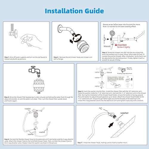 Miniatura 4 de Hibbent Juego de cabezal de ducha de lluvia filtrado de 10 pulgadas de metal para un fácil alcance, sistema de cabezal de ducha de alta presión,