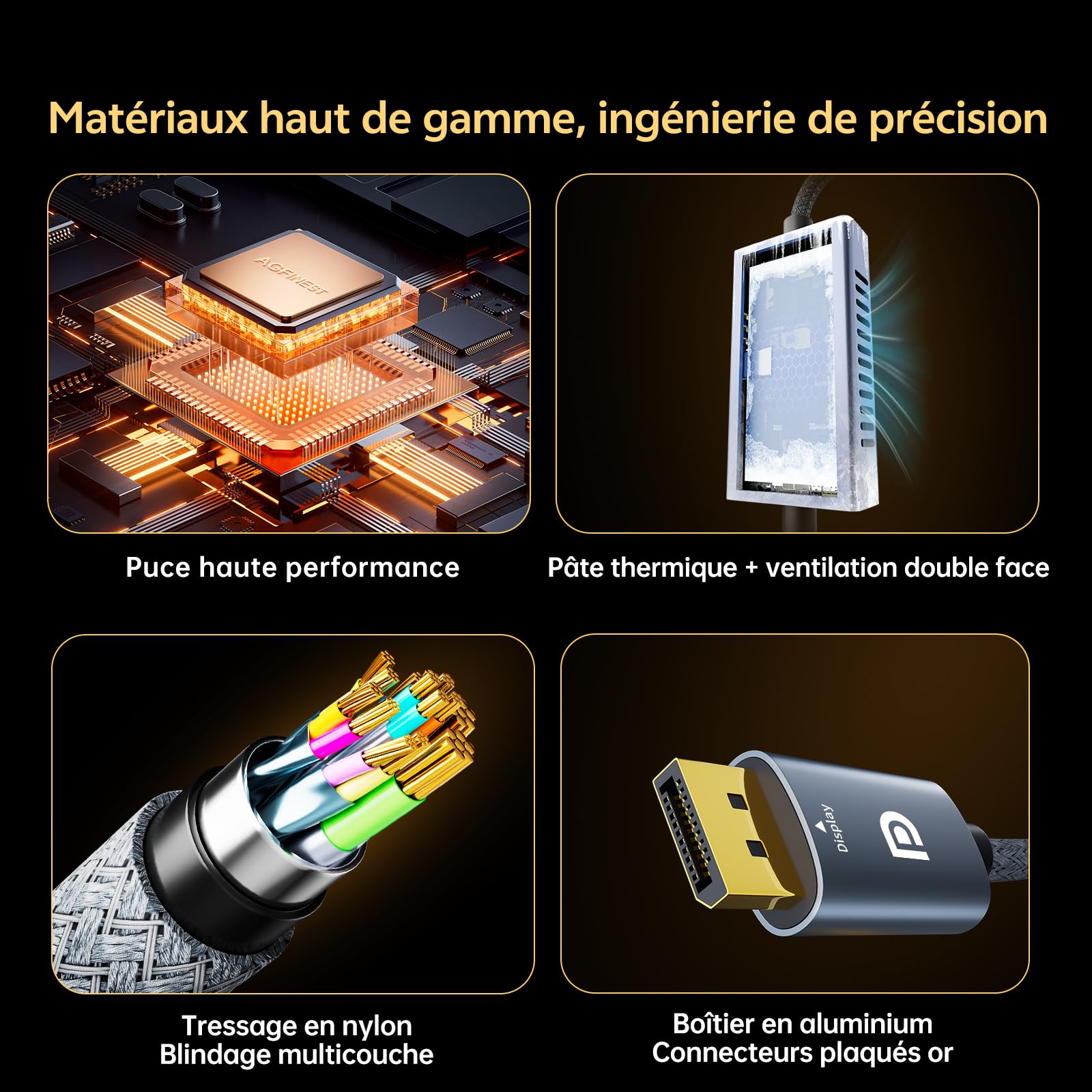 Câble Actif HDMI vers DisplayPort 1M, 8K@60Hz 4K@120Hz 2K@240Hz, Unidirectionnel de Source HDMI 2.1 à Moniteur DP 1.4, HDR VRR 10 Bits pour PS5 Xbox Switch Dock PC Portable (Câble d’Alim. Inclus)