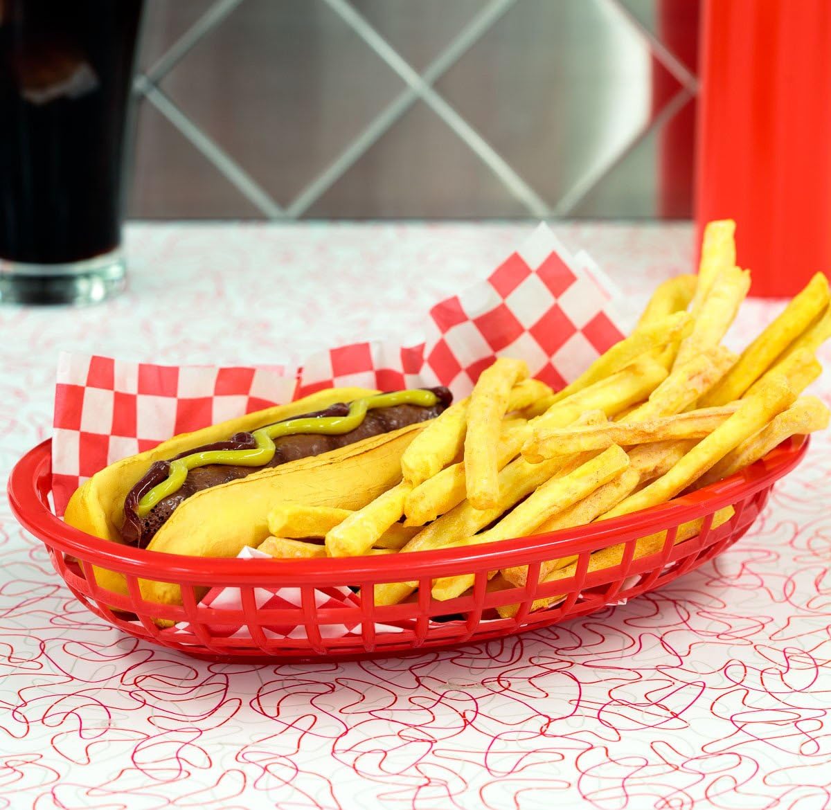 TrueCraftware- 9-3/8" Oval Fast Food Basket Red Plastic Set of 24- Fry Fast Food Reusable Foodservice Restaurant Diner Tray Plates Restaurant Deli Serving