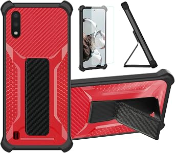 bojioderf Case Compatible for Samsung Galaxy A01 S111DL Phone Case Cover [with Tempered Glass Screen Protector] Hybrid Case [Folding Support Magnetic] [Frosted Anti-Fingerprint] Red