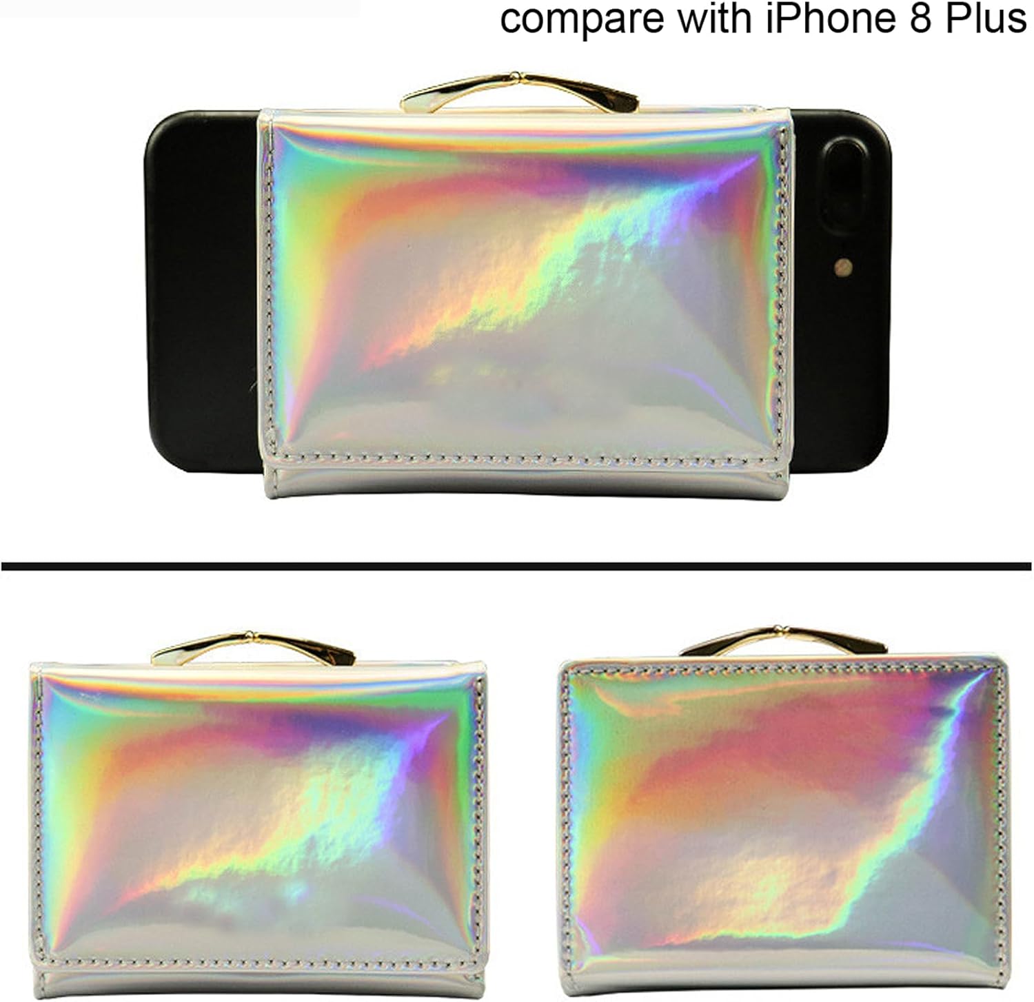 Fashion Women Trifold Wallet Shiny Holographic Ladies Girls Purese Clutch Coin Pocket Card Holder Organizer - Image 4