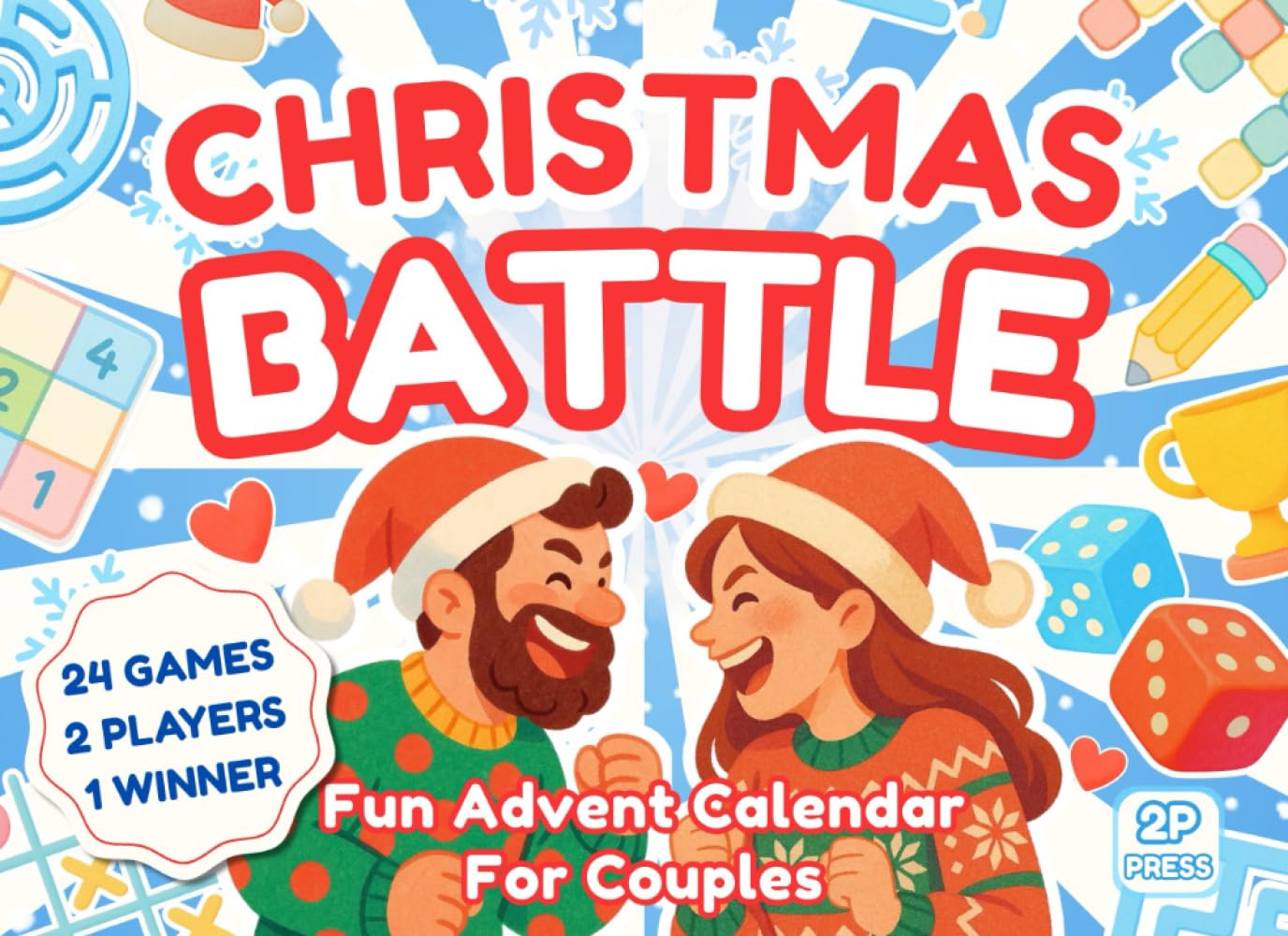 Christmas Battle - Fun Advent Calendar for Couples: 24 pen and paper games, puzzles and challenges for adults