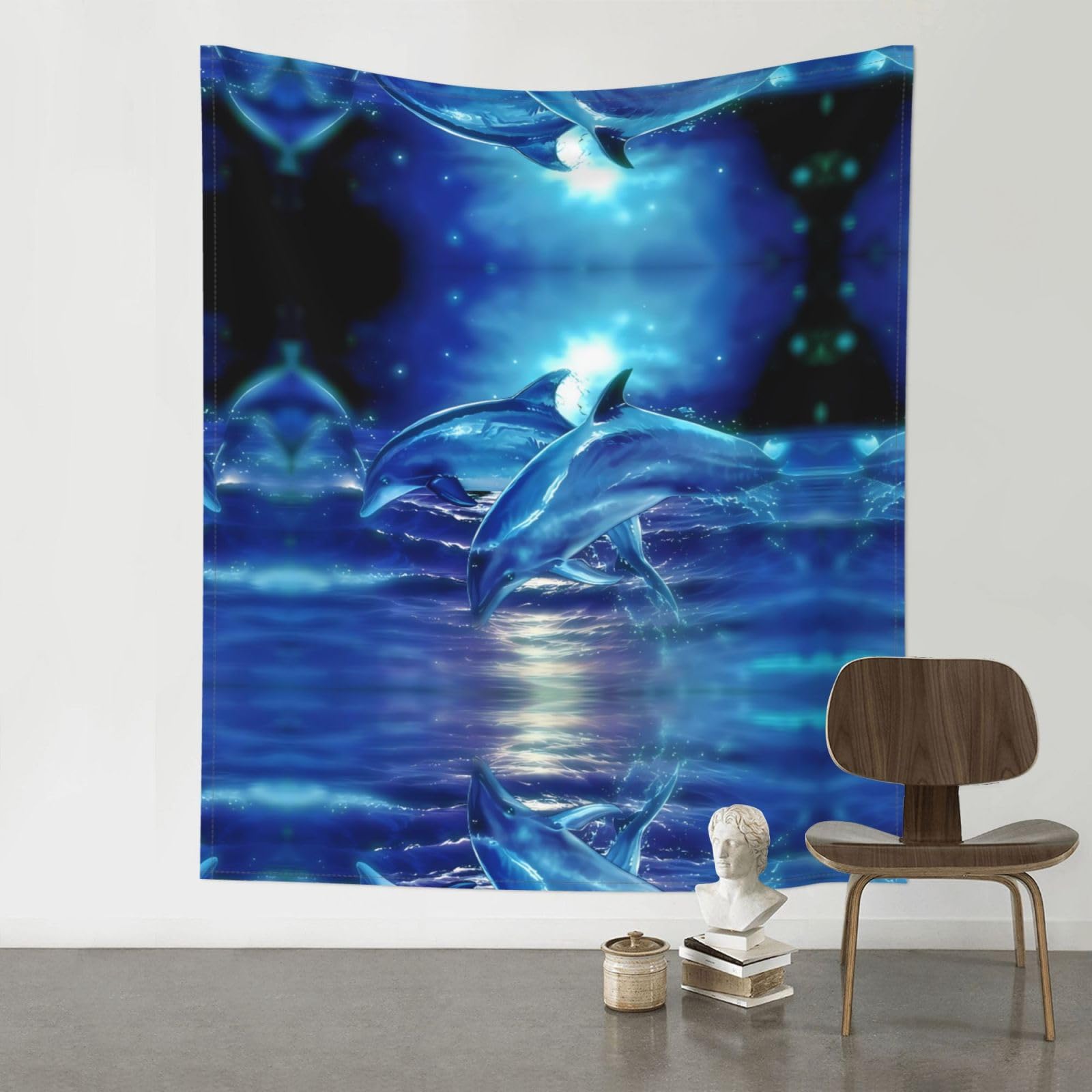 YYHWHJDE Blue Ocean Dolphin Prints Wall Tapestry 60x51in - High-Grade Polyester Throw for Dorm Room Decor, Beach Blankets & Home Accent