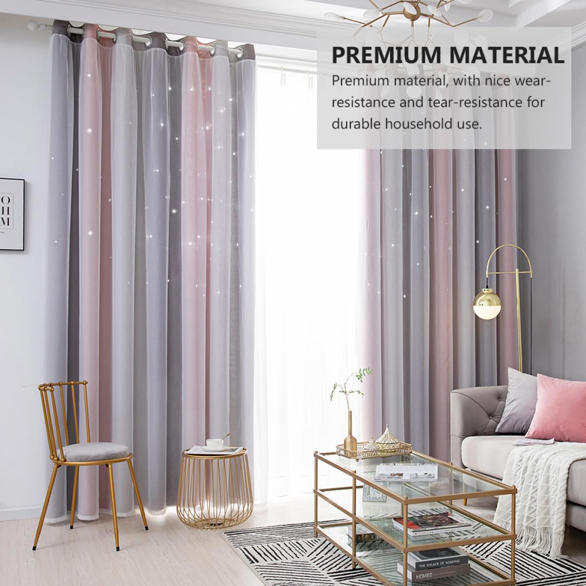 Ipetboom Verdunkelungsvorhänge 2 Stück Packung Doppel Schicht Polyester mit Sternen Motiv für Schlafzimmer und Wohnzimmer Sonnenschutzvorhänge und Wärmedämmung