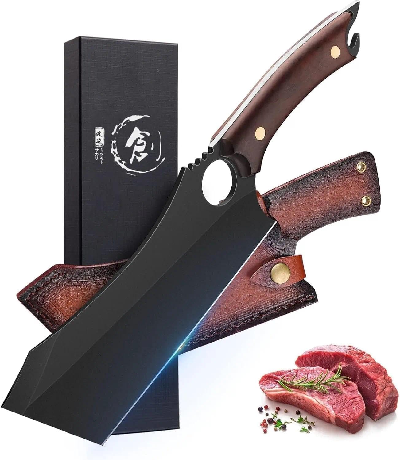 Dream Reach Meat Cleaver Knife Heavy Duty Bone Chopper Stainless Steel Butcher Axe Hand Forged Butcher Knife Meat Bone Cleaver for Kitchen Outdoor BBQ, Christmas Gifts for Men Women
