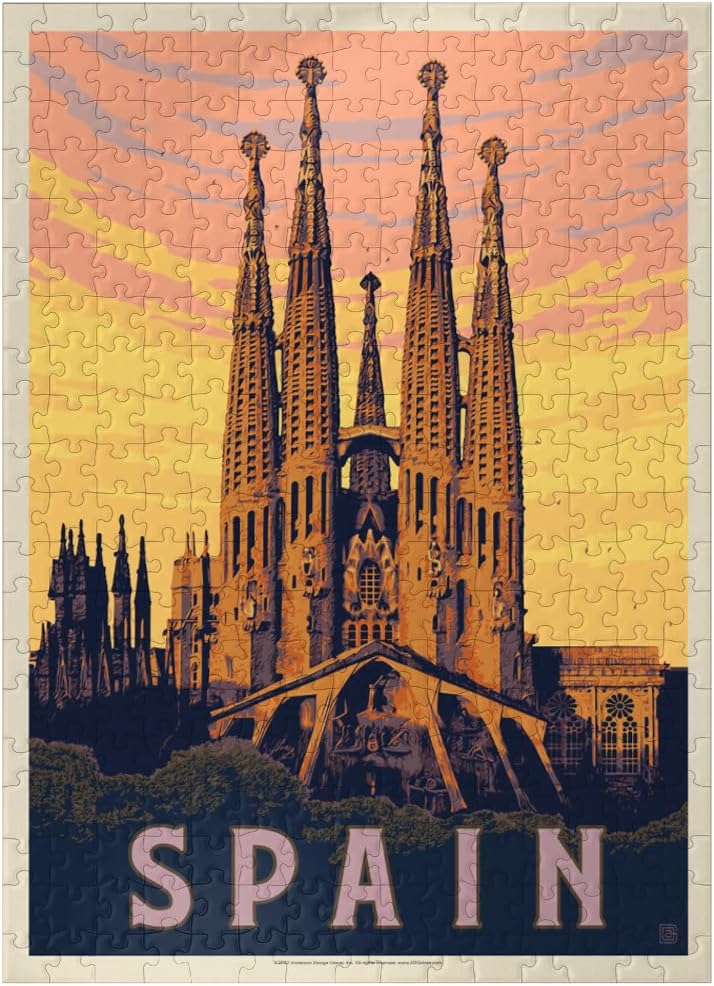 MyPuzzle Spain: Familia Sagrada, Vintage Poster - Premium 500 Piece Jigsaw Puzzle for Adults