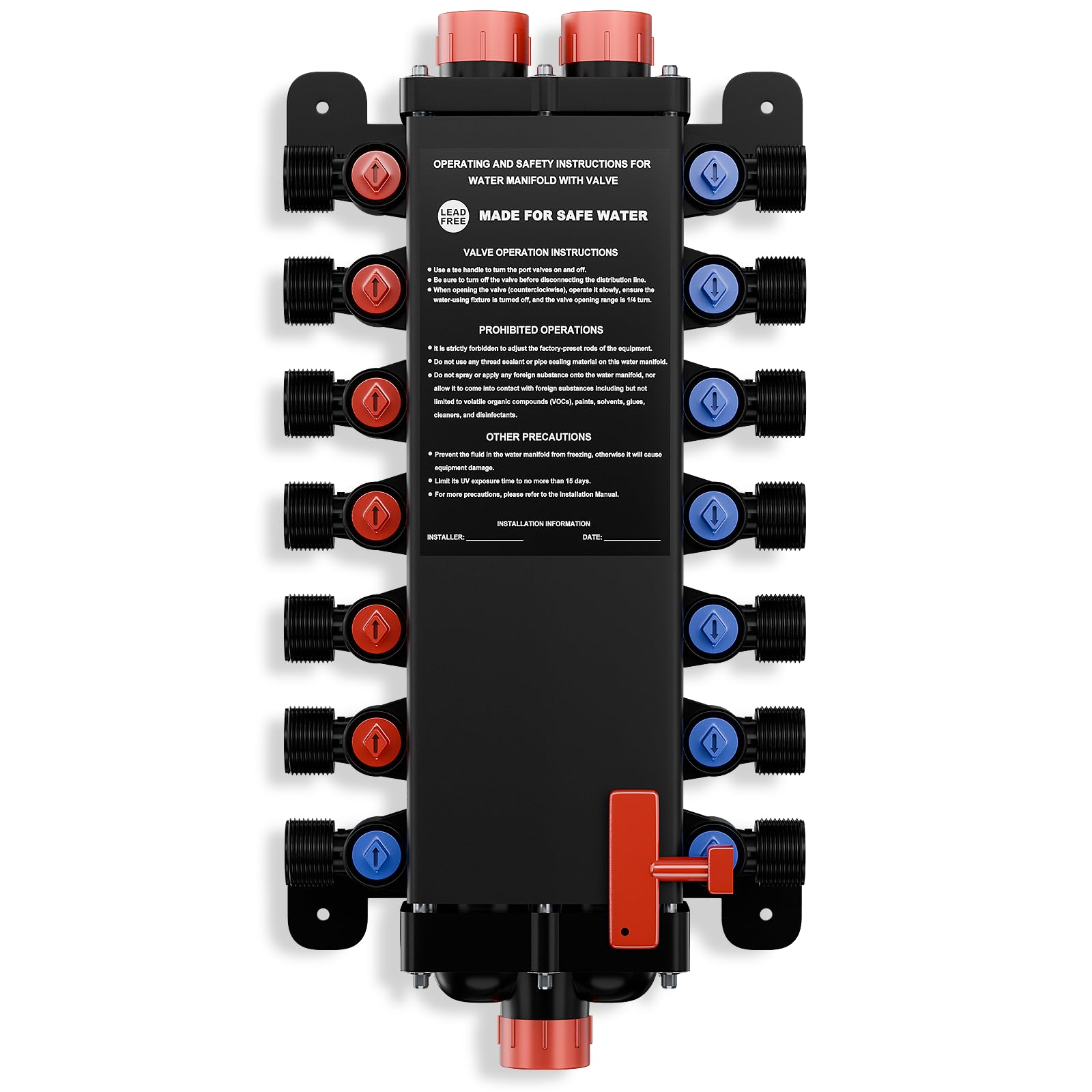 Photo 1 of 50143 14-Port PEX Manifold | Compatible with viega manabloc | 8 Cold 6 Hot Homerun Distribution with Valves | 3/4" Inlet 1/2" Zero Lead Poly Alloy PEX Crimp | Color-Coded Ports & Non-Corroding Body