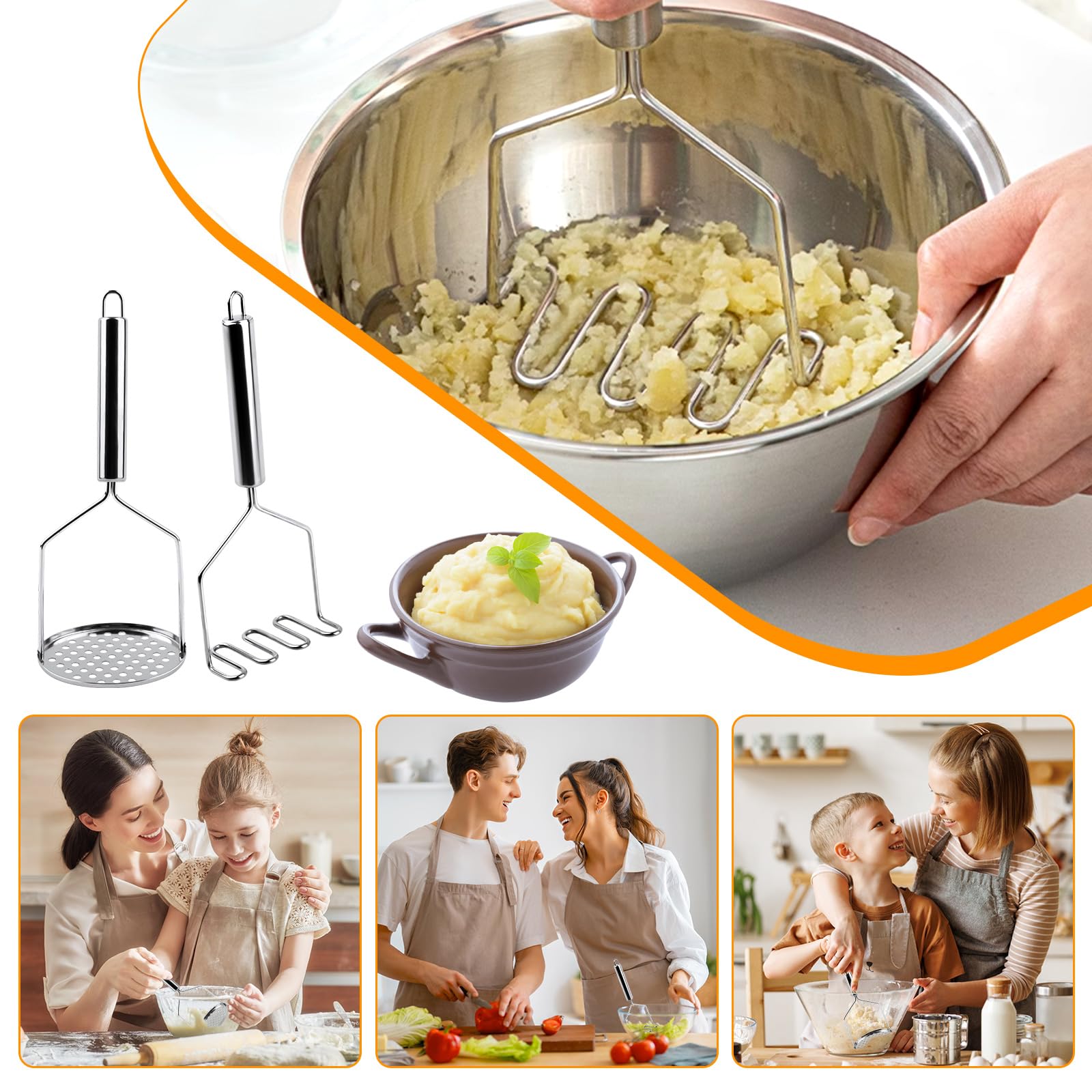 2 Piezas Prensador de Patatas de Acero Inoxidable, Aplastador de Patatas, Machacador de Patatas Aplastador de Patatas Cocidas Prensa Patatas para Pure para Calabaza, Patata Dulce, Frutas, Verduras