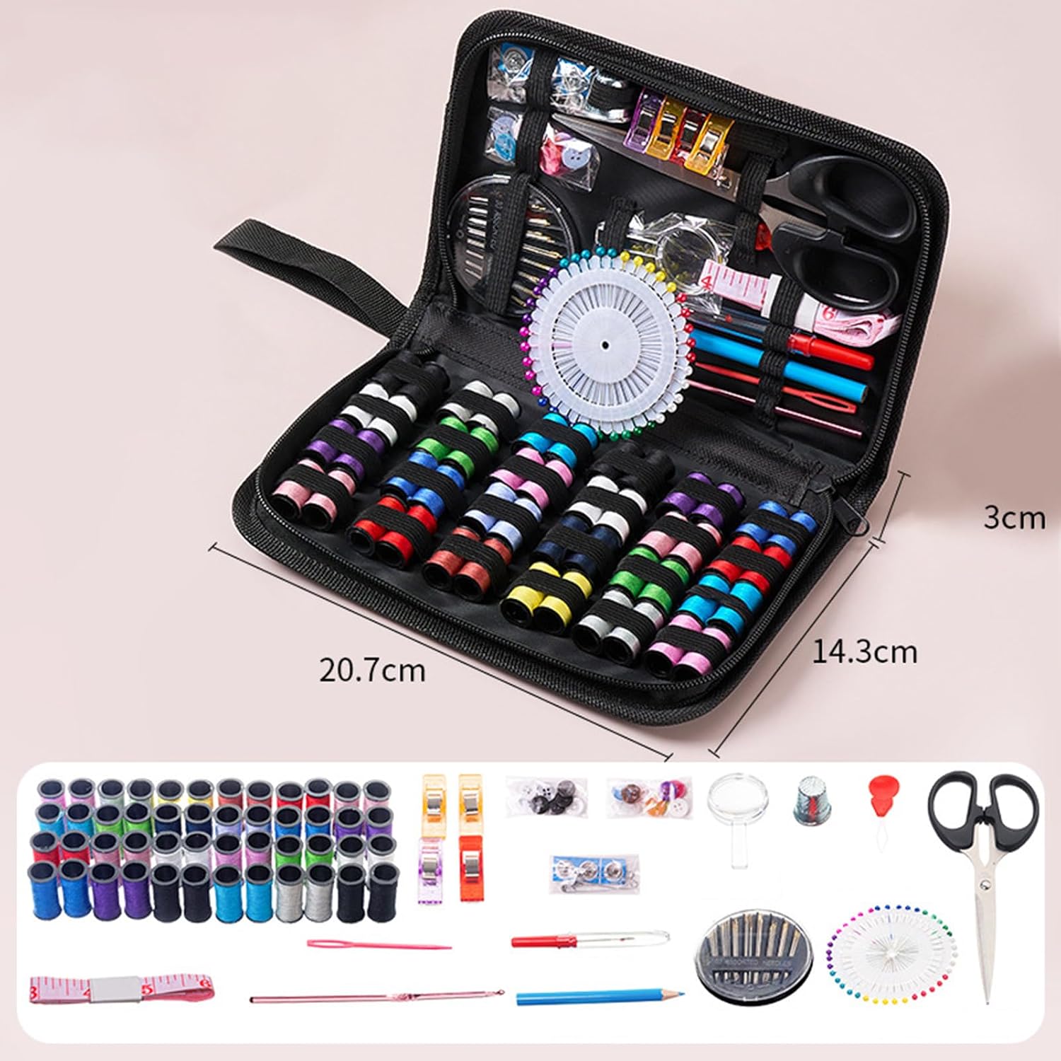 172Pcs Sewing Kit for Adults with Case Portable Sewing Supplies Gift Black A