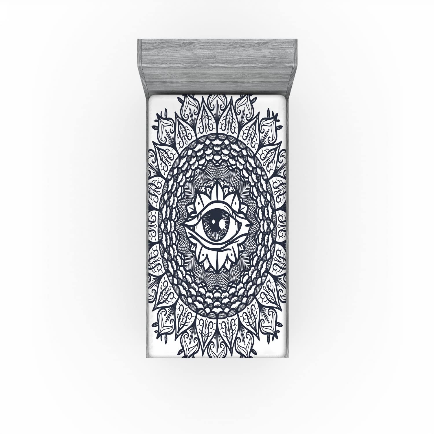 Ambesonne Boho 2 Pack Fitted Sheet, Vintage Tribal Mandala Eye, Bed Cover All-Round Elastic Deep Pockets 2 Pieces, Package Contains 2 Twin Size Fitted Sheets, Grey