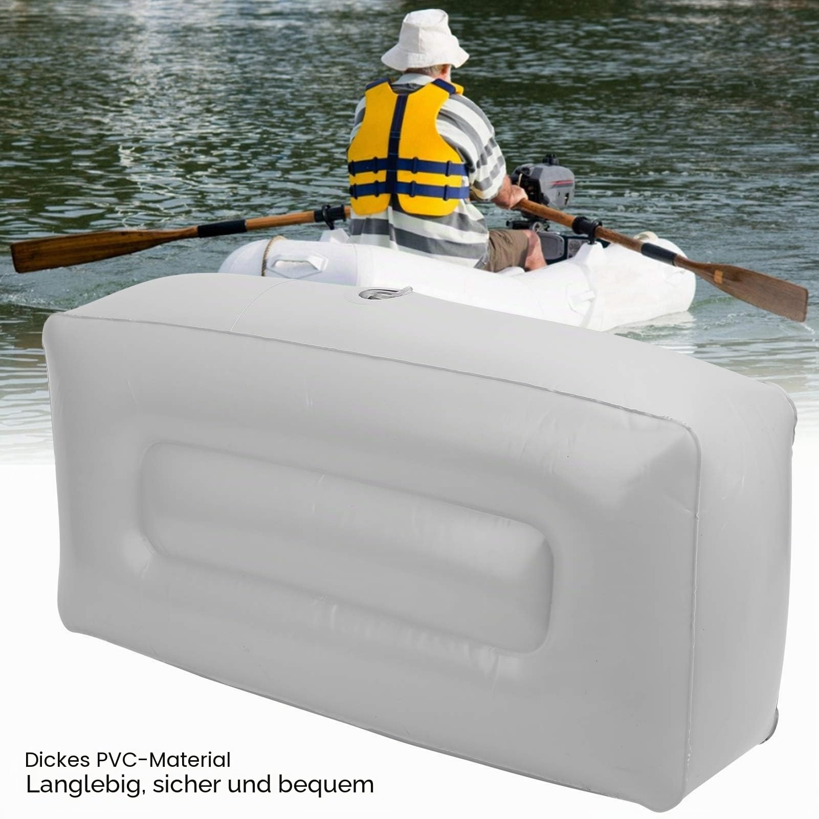 Aufblasbares Sitzkissen für Kajak Schlauchboot & Angelboot - wasserdichte Sitzunterlage mit Luftventil - Outdoor Camping Angeln Bootszubehör - Robustes PVC Material (Grau)